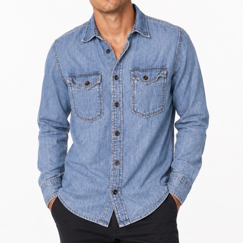 Thunder Denim Shirt Mens Large Blue Long Sleeve Button Down Workwear Casual Jean